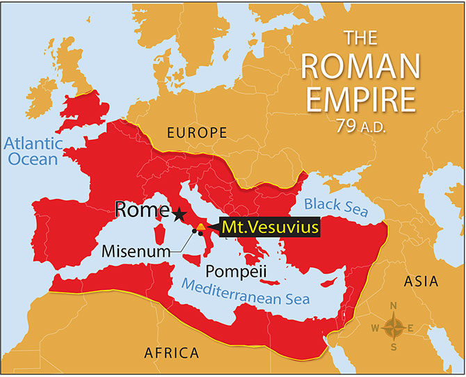 locator map of Mt. Vesuvius and Pompeii in the Roman Empire
