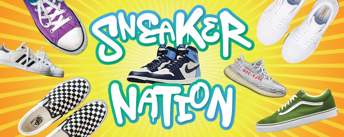 a collage of different types of sneakers with the headline "Sneaker Nation"
