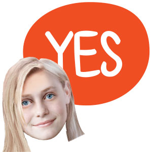 image of a girls face with a bubble with the word yes in it in the background