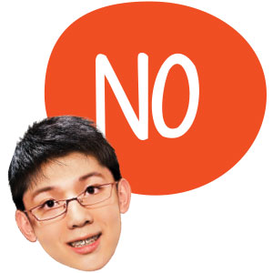 image of a boys face with a bubble with the word no in it in the background