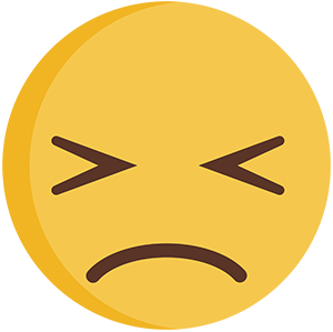 A frowning emoji with its eyes closed shut