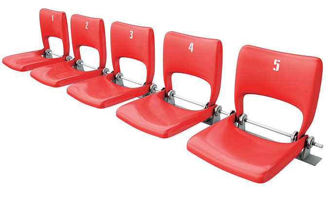 a row of red seats