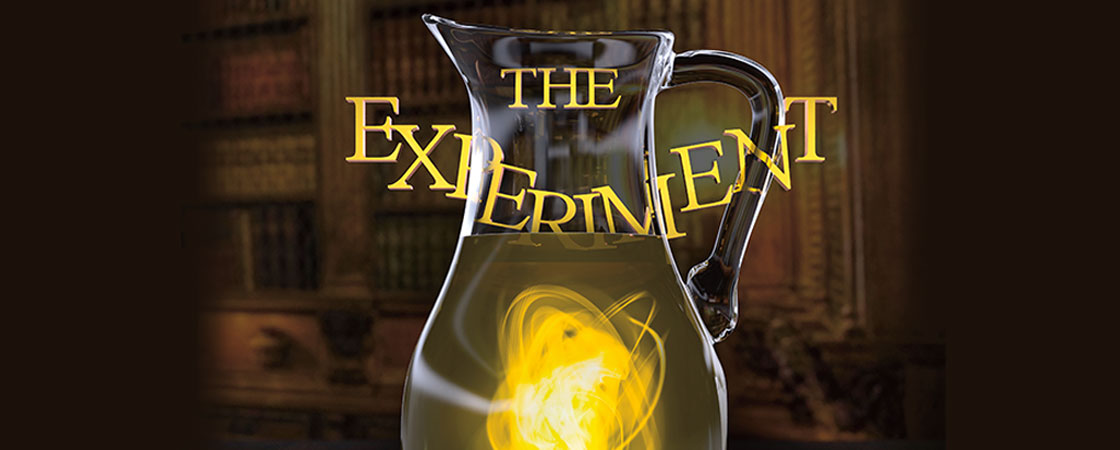 A pitcher filled with water that has a glowing yellow orb in it