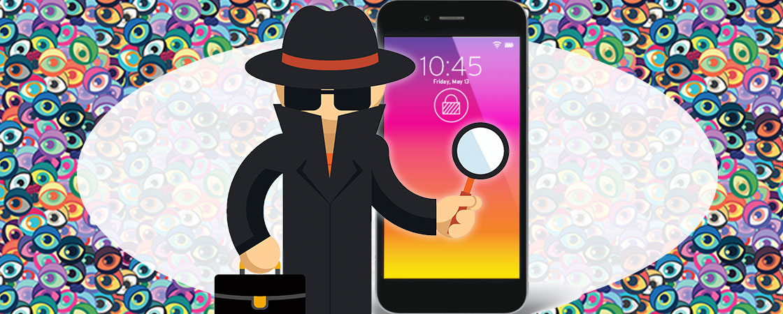 An iphone and an illustration of a person wearing sunglasses and holding a magnifying glass