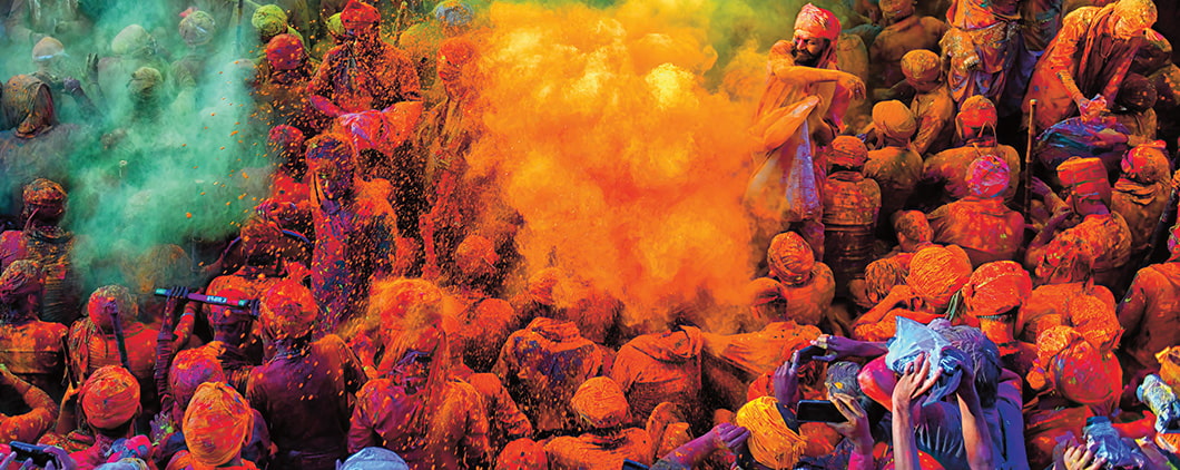 Bird's eye view of people celebrating Holi