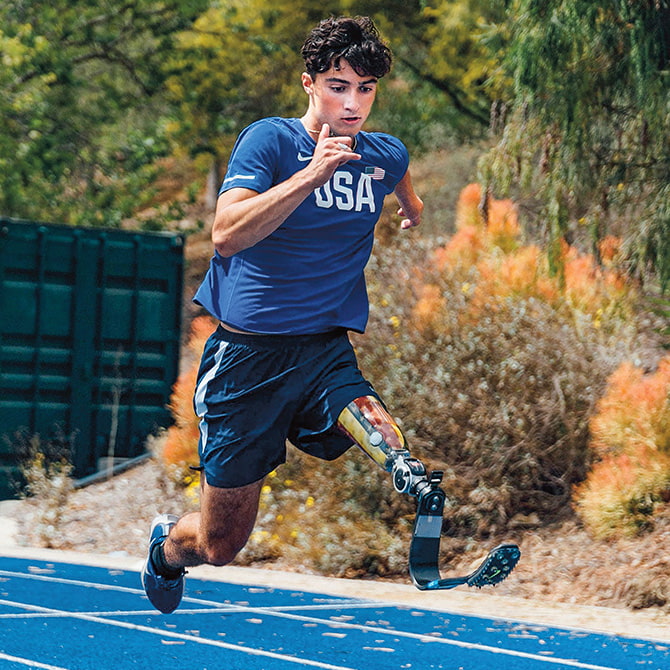 Photo of a runner with a prosthetic leg