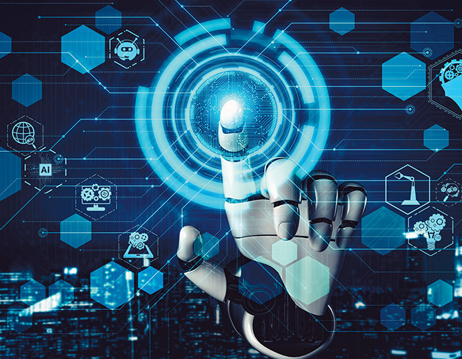 Photo of prosthetic hand using a futuristic touch screen