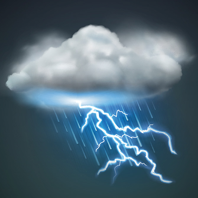 Illustration of lightning striking out of a storm cloud