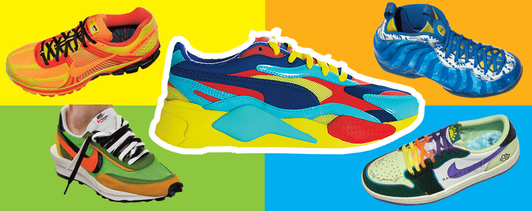 Image of five colorful sneakers