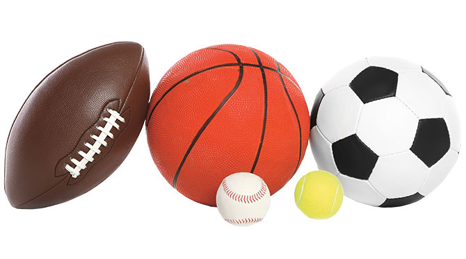 Image of football, basketball, soccer ball, baseball, and tennis ball