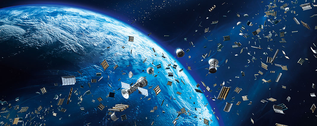 Image of debris flying in space