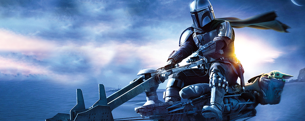 Star Wars character riding a hovering device