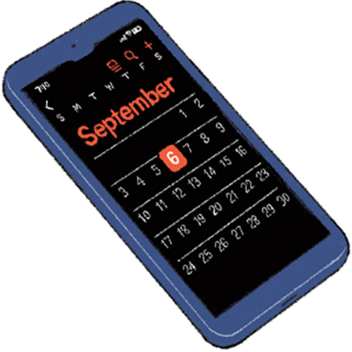 Illustration of a calendar displayed on a phone screen