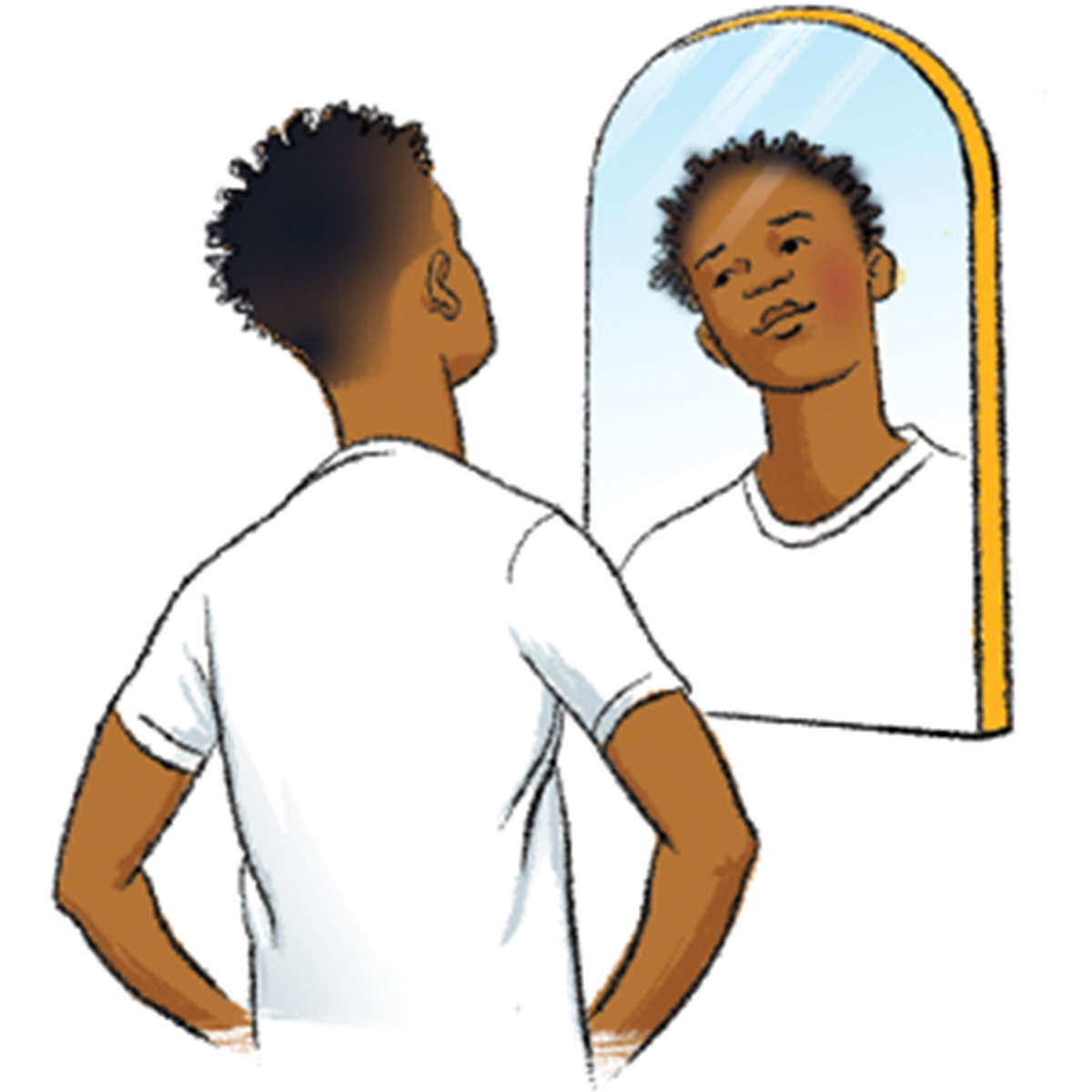 Illustration of a teen looking at their reflection in a mirror