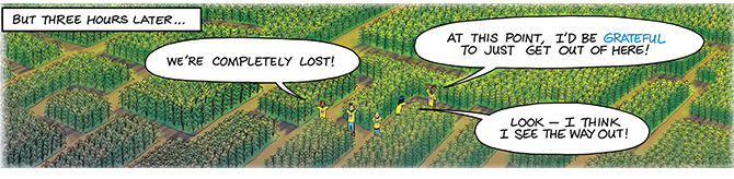 Illustration of team members appearing to be lost for three hours in a maze