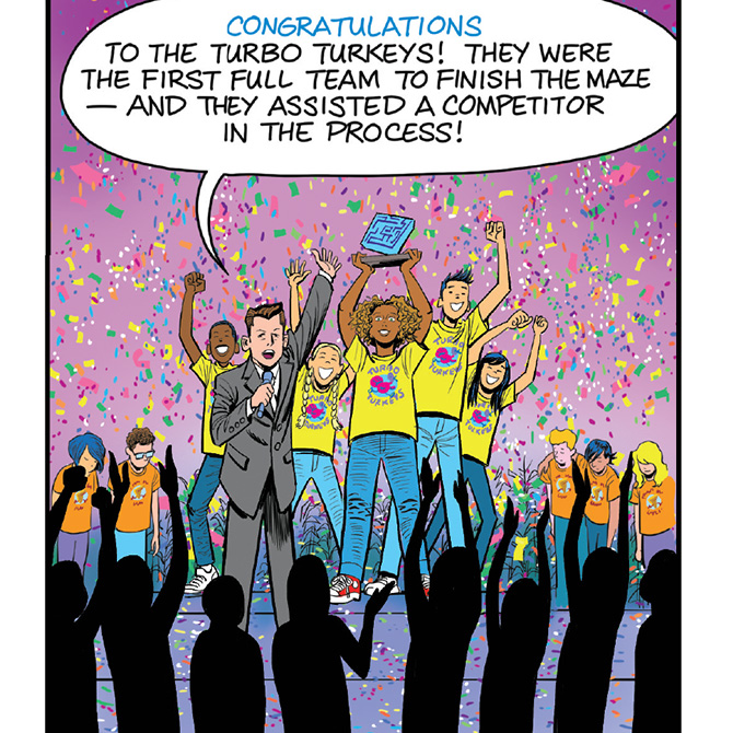 Illustration of the Turbo Turkeys team celebrating their win